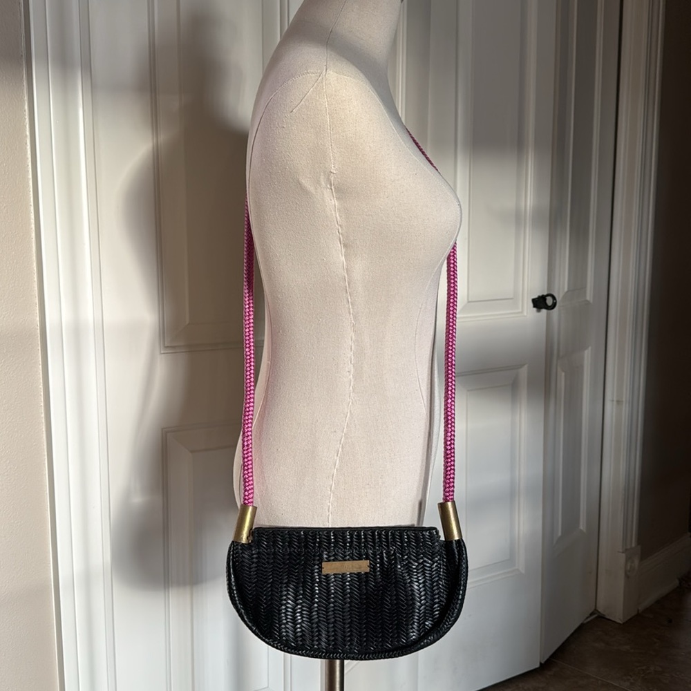 Wildwood Oyster Co. Black Woven Crossbody Bag with Beach Rose Strap